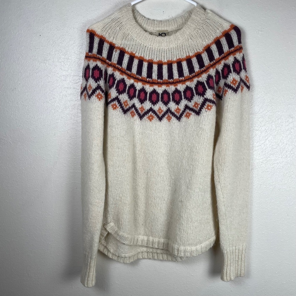 Kari Traa Women Cream Fair Isle Wool Alpaca Blend Sweater Nordic Size M